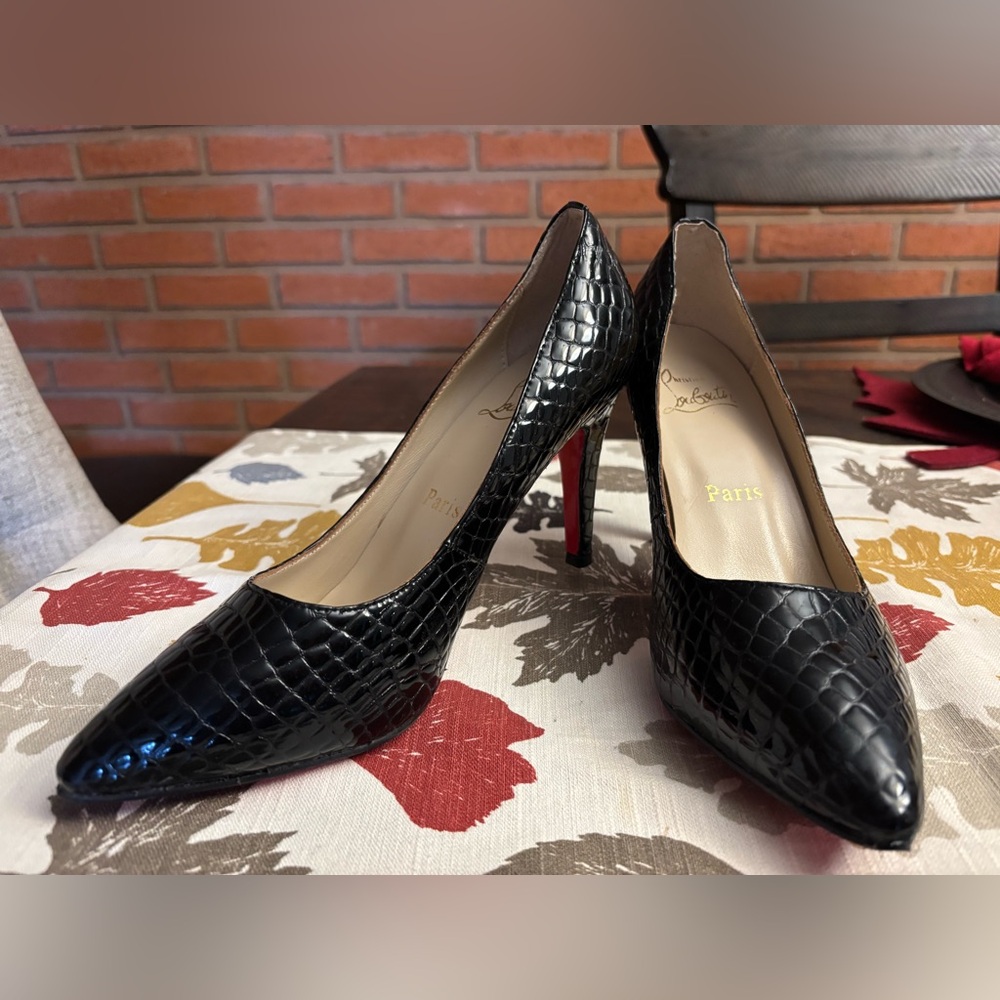 Christian Louboutin Black Croc-Embossed Heels